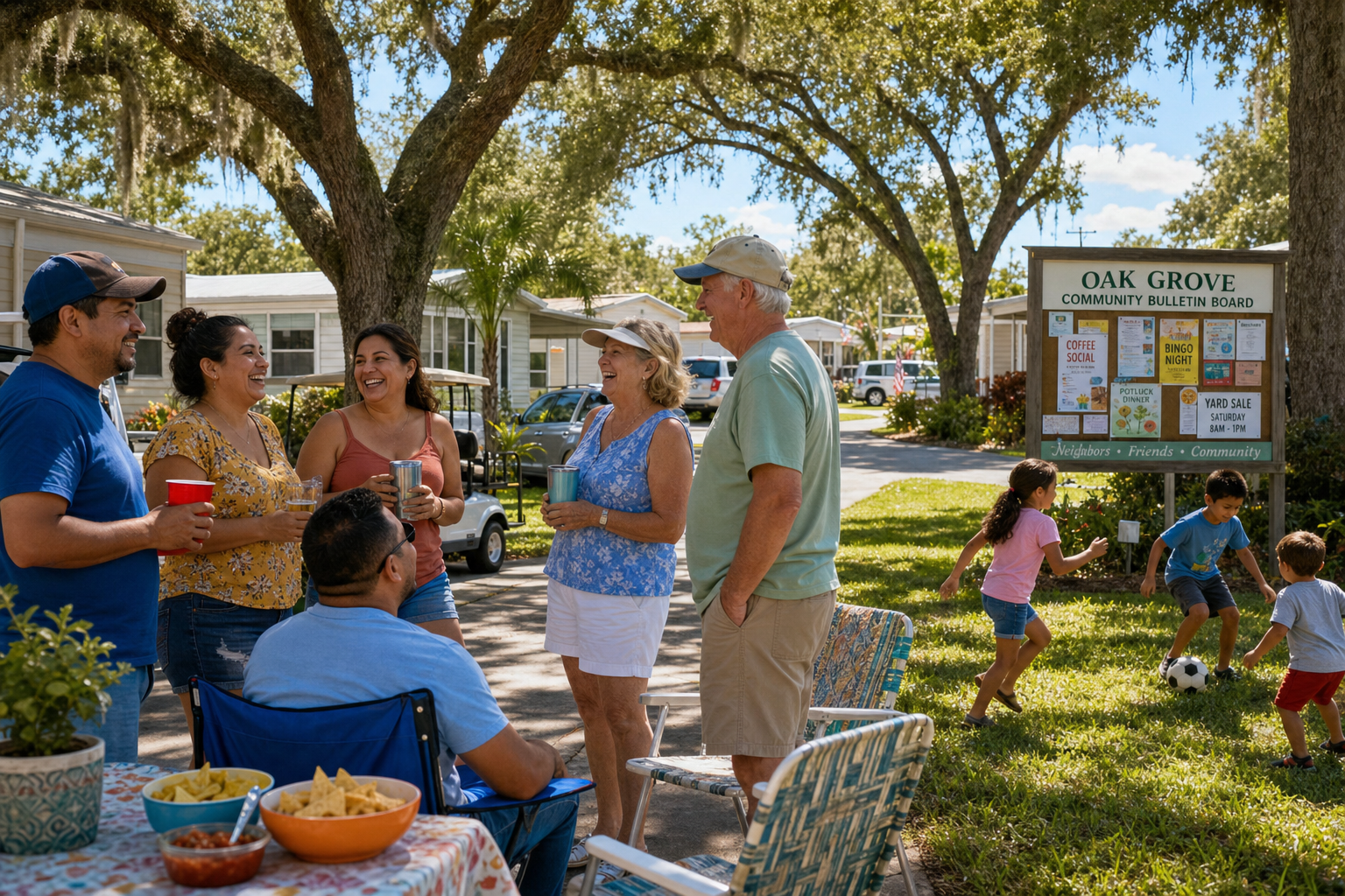 Neighbors from diverse backgrounds gathering together in the community